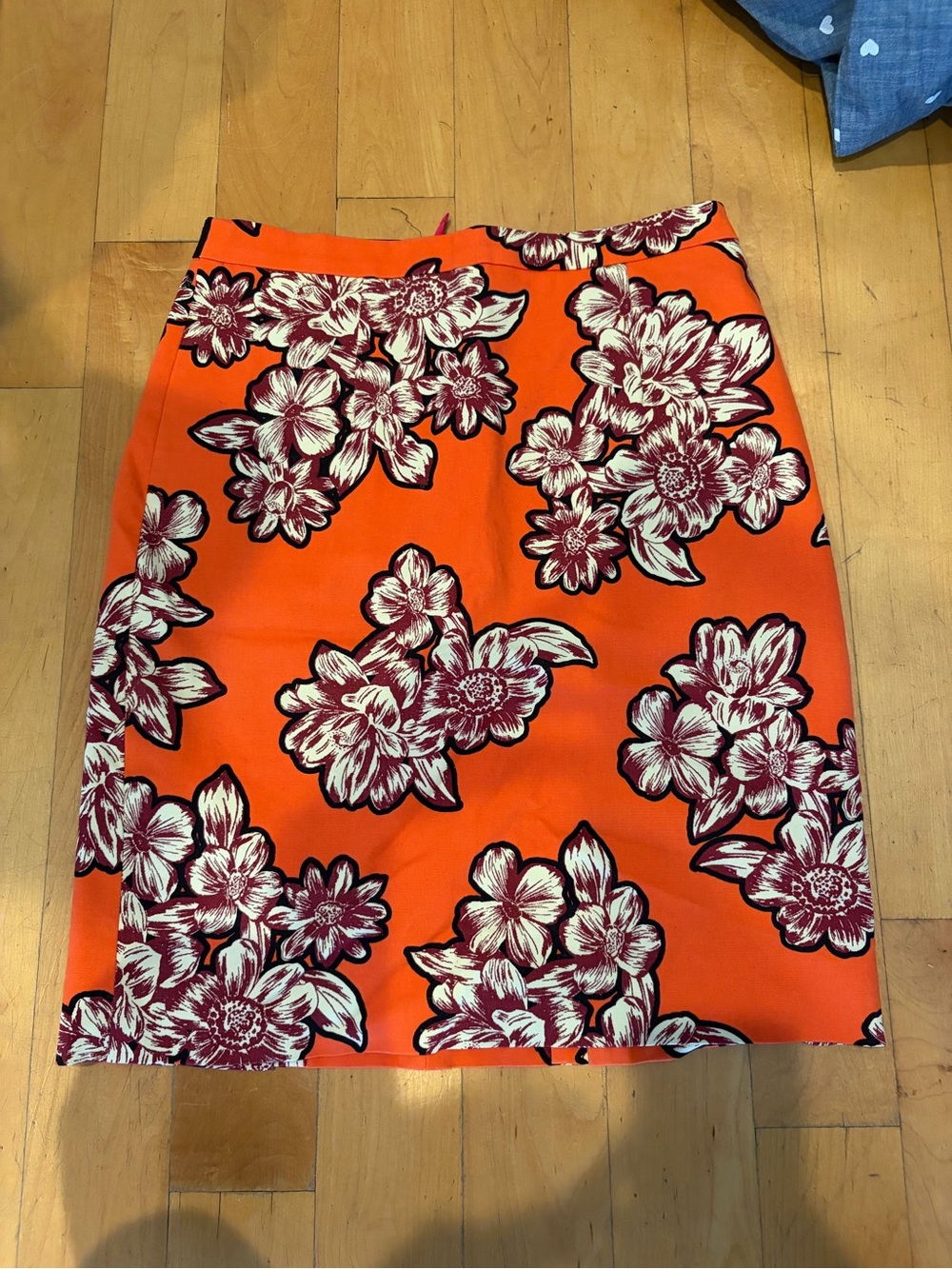 Maeve Orange Floral Skirt with Black Waistband and Pink Lining